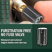 Vista 4 de STEEL HAWK Tapas de válvula de aire para neumáticos, acero inoxidable mecanizado CNC de precisión, diseño moleteado extendido, metal a prueba