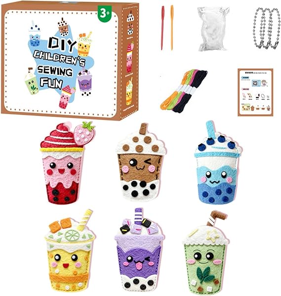 Girls Sewing Kit - Diy Milk Tea Charm Craft Set, Cartoon Needlework Doll Making Kit, Creative Art Activity | Educational Play Home School Project Usage Children Girls - 1