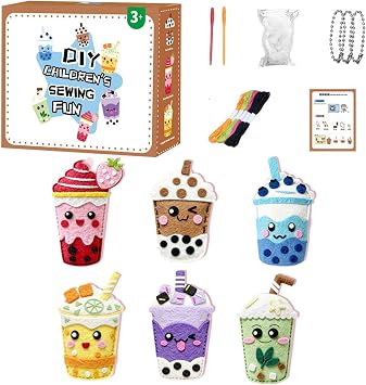 Girls Sewing Kit - Diy Milk Tea Charm Craft Set, Cartoon Needlework Doll Making Kit, Creative Art Activity | Educational Play Home School Project Usage Children Girls
