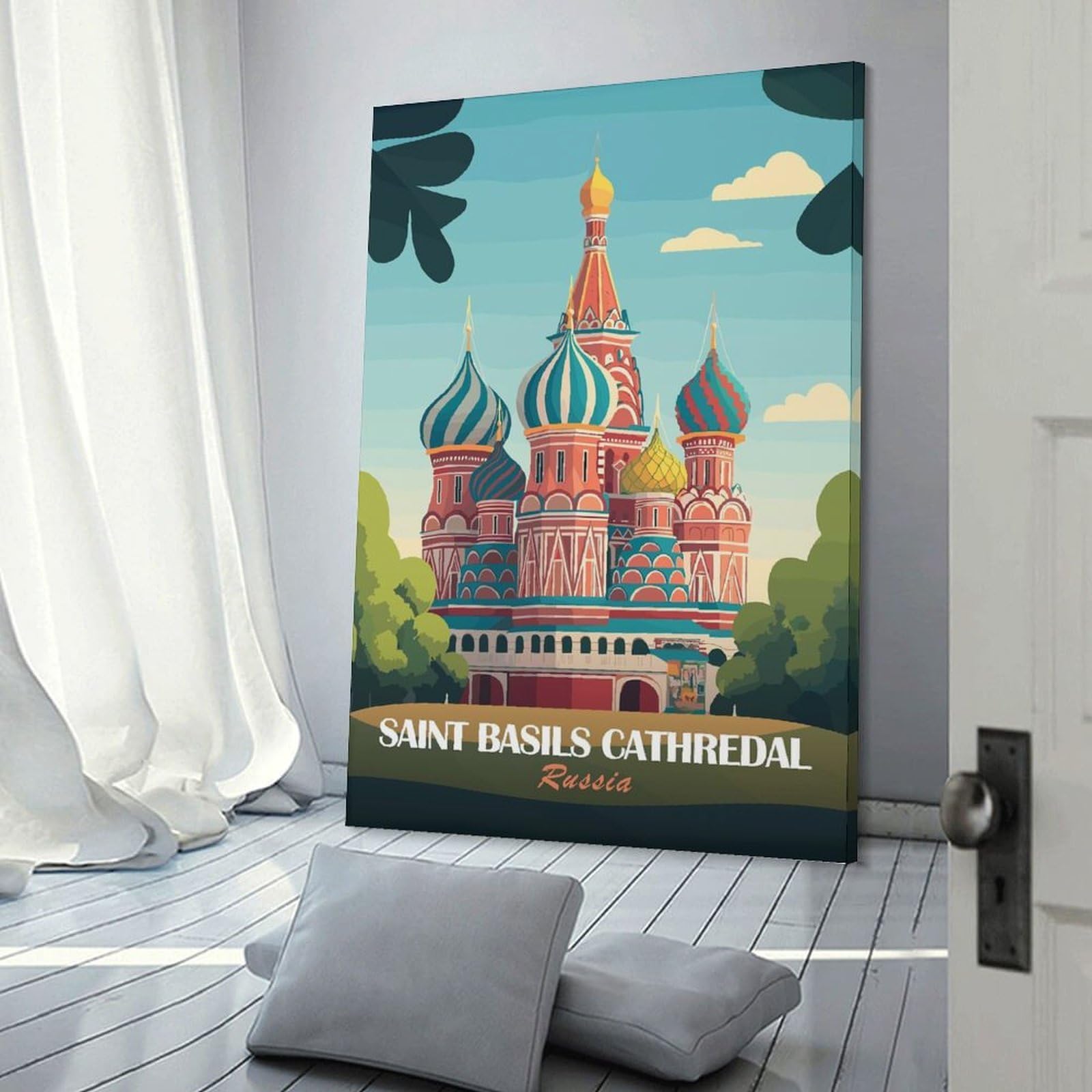 Junmoney Canvas Art Print Saint Basils Cathedral, 08x12inch(20x30cm), for Office, Study Or Home Workspace, Home Office Artwork with Decorative Appeal