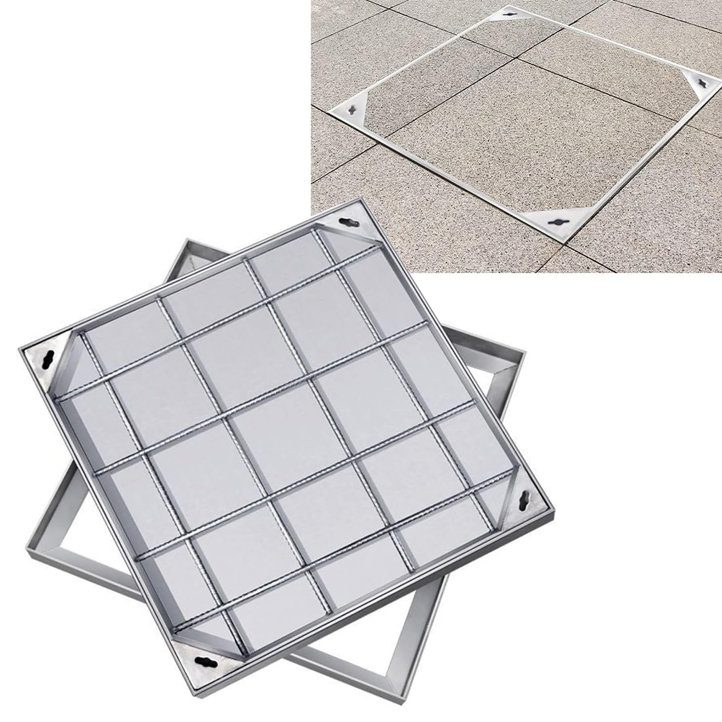 Coperchio di sguardo da incasso invisibile, coperchio di accesso quadrato in acciaio inossidabile per prato, cortile, vialetto, ispezione fossa settica