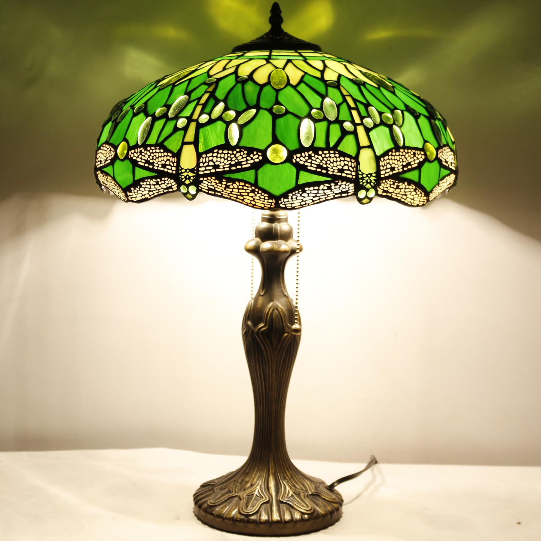 貴重!!　60's　USA製　Tiffany stand　スチールデスク　美品 WERFACTORY Tiffany Style Table Lamp Green Stained Glass Dragonfly
