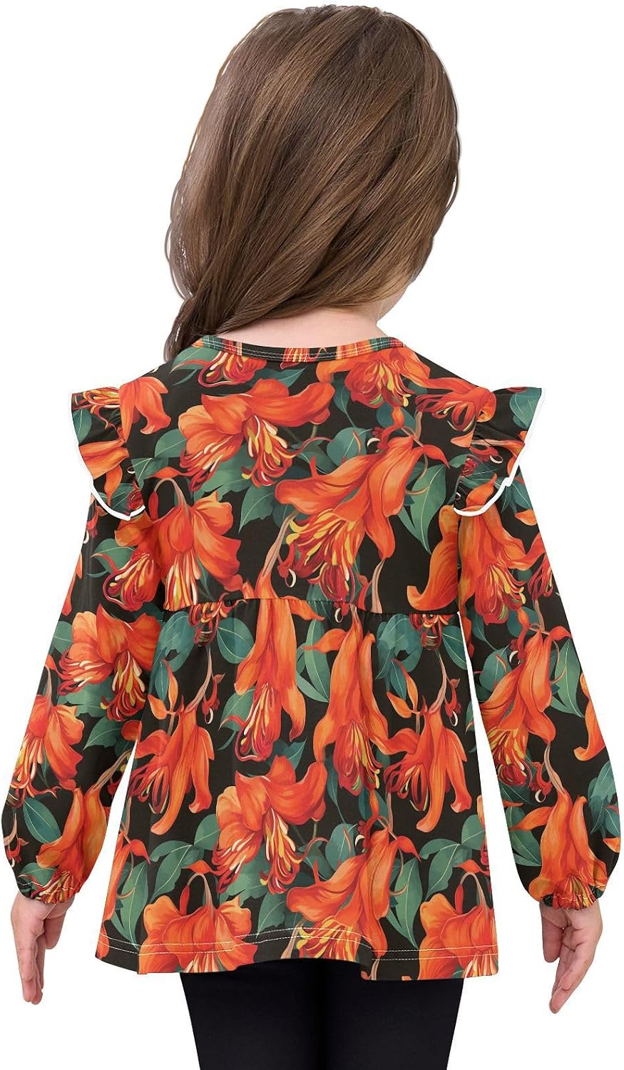visesunny Toddler Clothes for Girls Red Lily Leaf Pattern Long Sleeve Fall Shirts Cotton Top with Ruffle Collar
