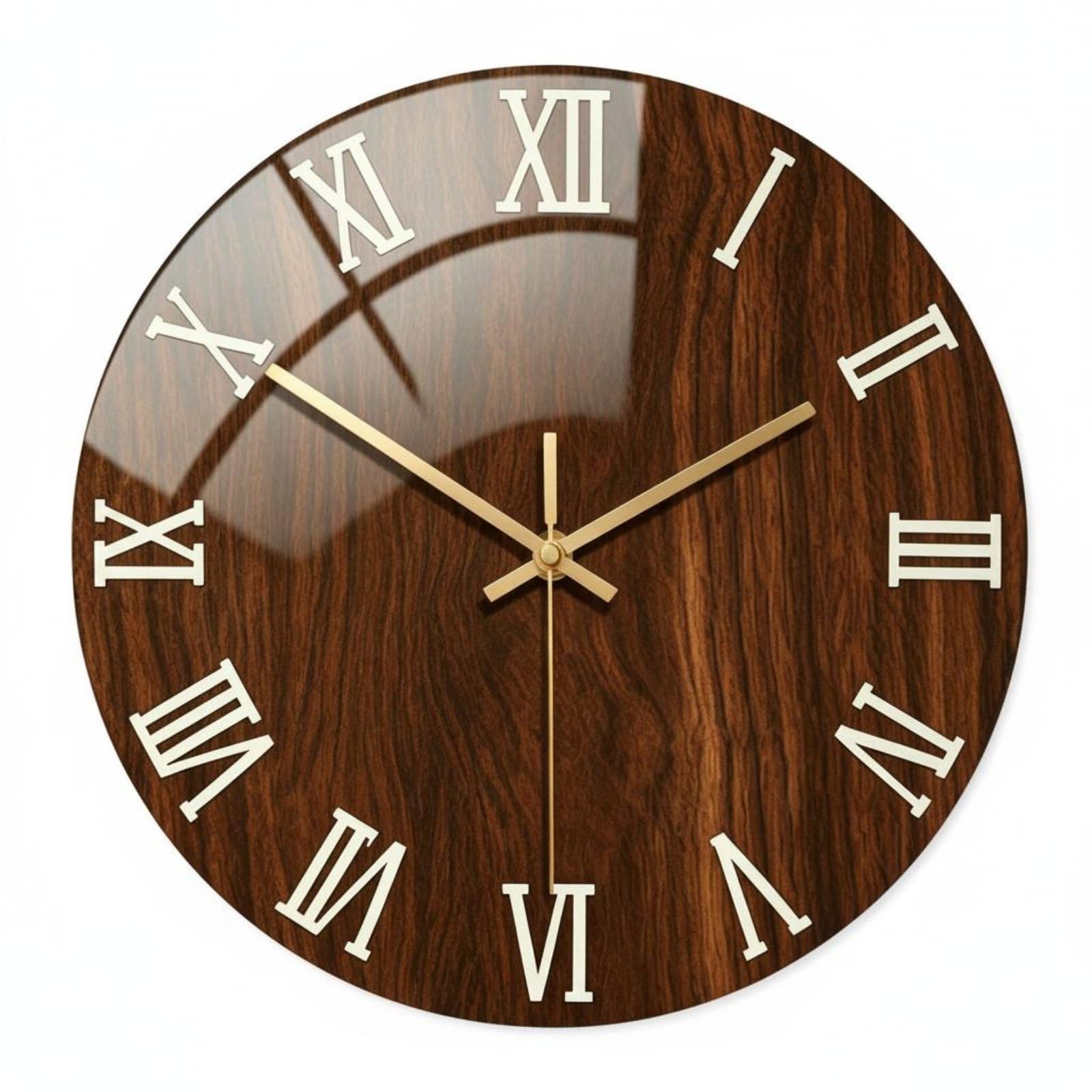 Horloge murale ronde verre trempé marbre bois foncé pour décoration murale
