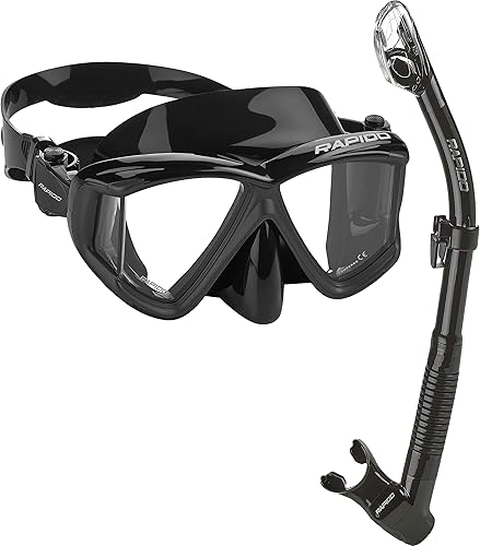 Italian Design Panto-180 Premium Tempered Glass Lens Anti-Fog Panoramic Side-View Snorkel Mask, Superior Dry Snorkel Tube, Superior Snorkeling Gear,