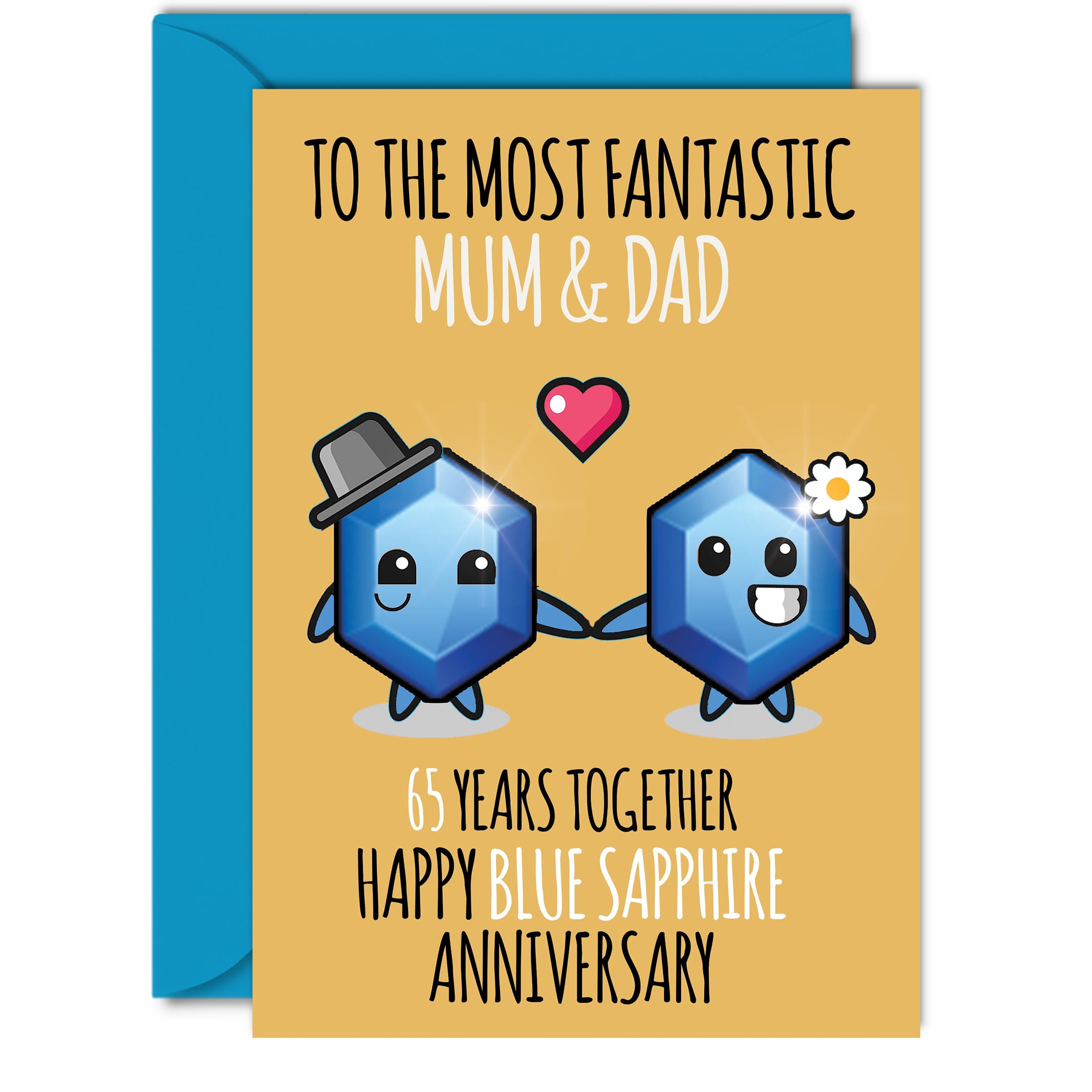 Cute Blue Sapphire Anniversary Card for Mum & Dad - 65 Years Together - Happy 65th Wedding Anniversary Cards for Dad Mum, A5 Greeting Cards Anniversaries