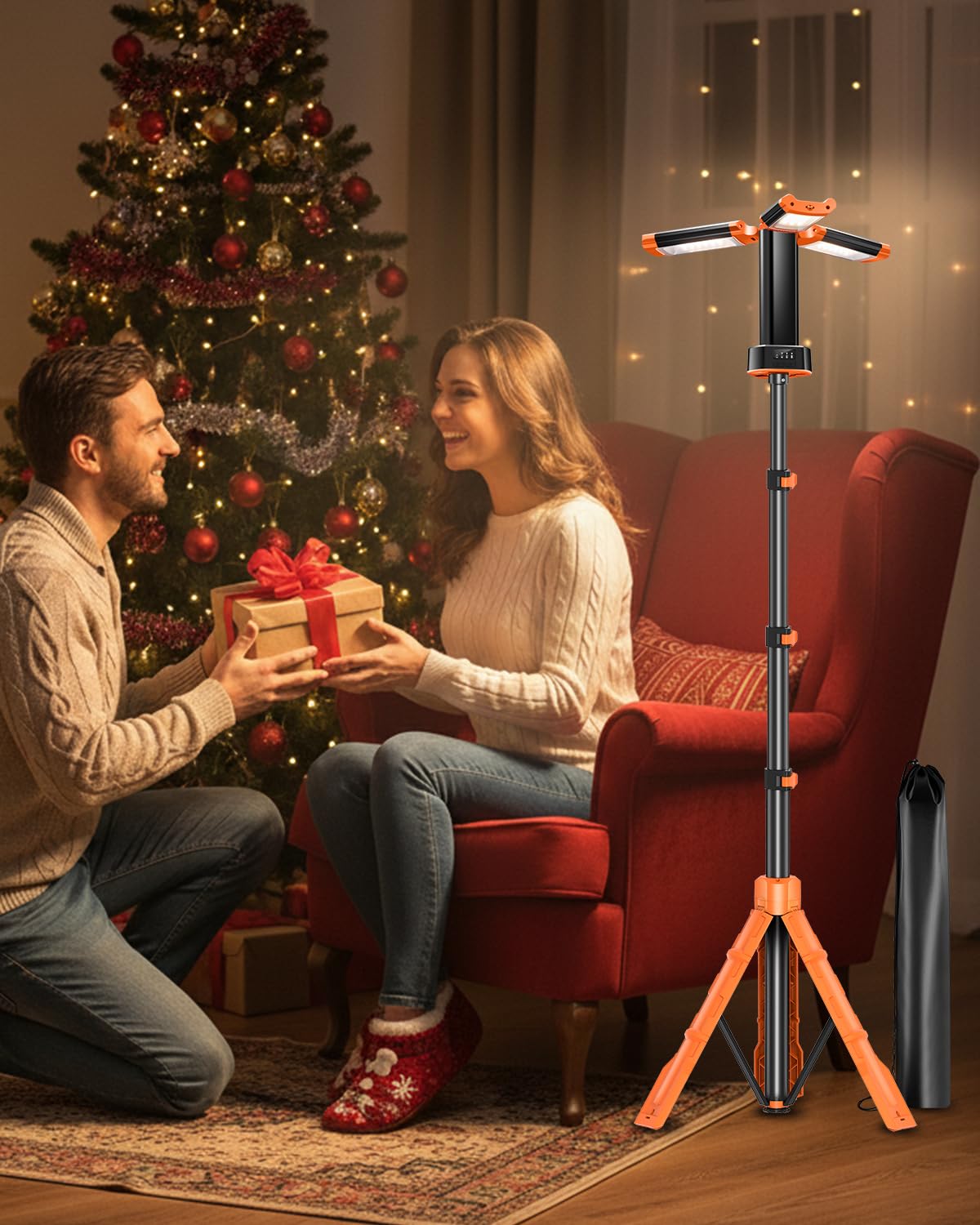 Saker Tragbare Campingleuchte mit Ständer, 185,4 cm, 20000 mAh, wiederaufladbar, LED-Arbeitsleuchten, 800/3200 Lumen, 4000/6500 K, mit abnehmbarem Stativ für Camping, Arbeiten im Freien, Stromausfälle