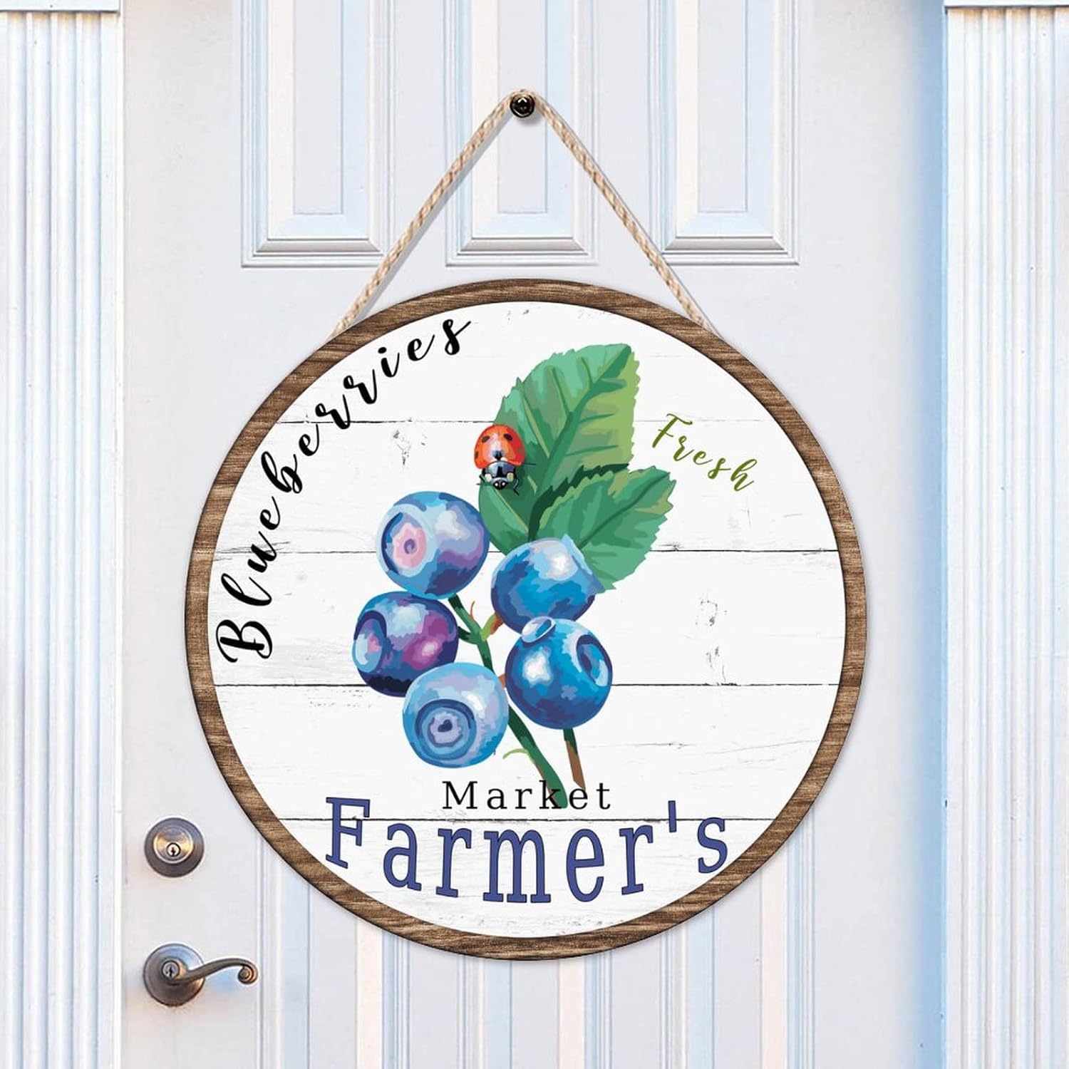 Vintage Wall Door Hanging Sign, Vintage Fruit Blueberry Wood Door Sign, Rustic 16x16in Round Door Hanger Sign Farmhouse Backyard Door Hanger Wall Decor Housewarming Gifts