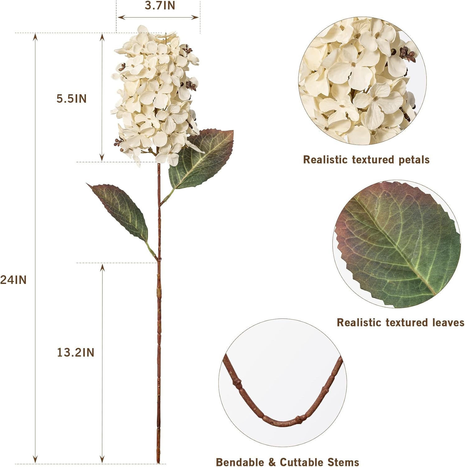 Hydrangea Artificial Flowers,Fall Hydrangeas Artificial Flowers, Fake Fall Dried Hydrangea Decoration,Faux Silk Flower with Stems Winter Decor Without Vase(Cream White 8PCS - Image 3