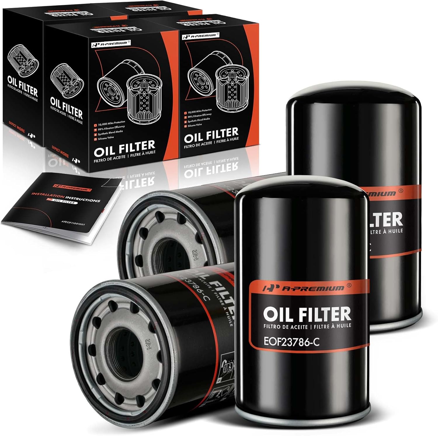 A-Premium 4-PC 10K Miles Protection Spin On Oil Filter Compatible with Ford F-250, F-250 HD, F-250 Super Duty, F-350, F-350 Super Duty, F-450 Super Duty, F-550 Super Duty & International Harvester
