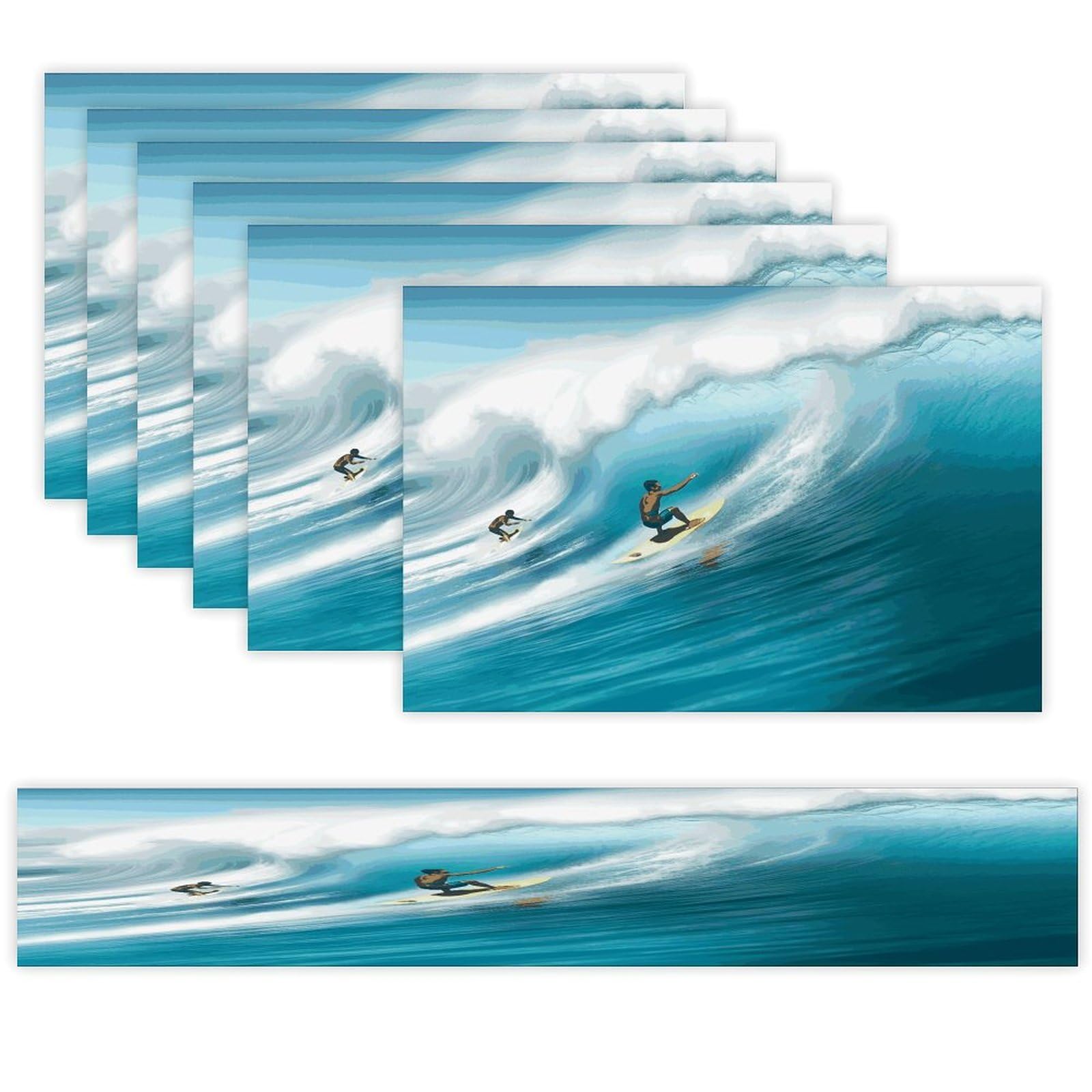 Surfing Table Runner and Placemats Set of 6 Wipe Clean Heat Resistant Table Mat with Table Runner Decorations Flax Linen Place Mat Set for Home Kitchen Party Supplies