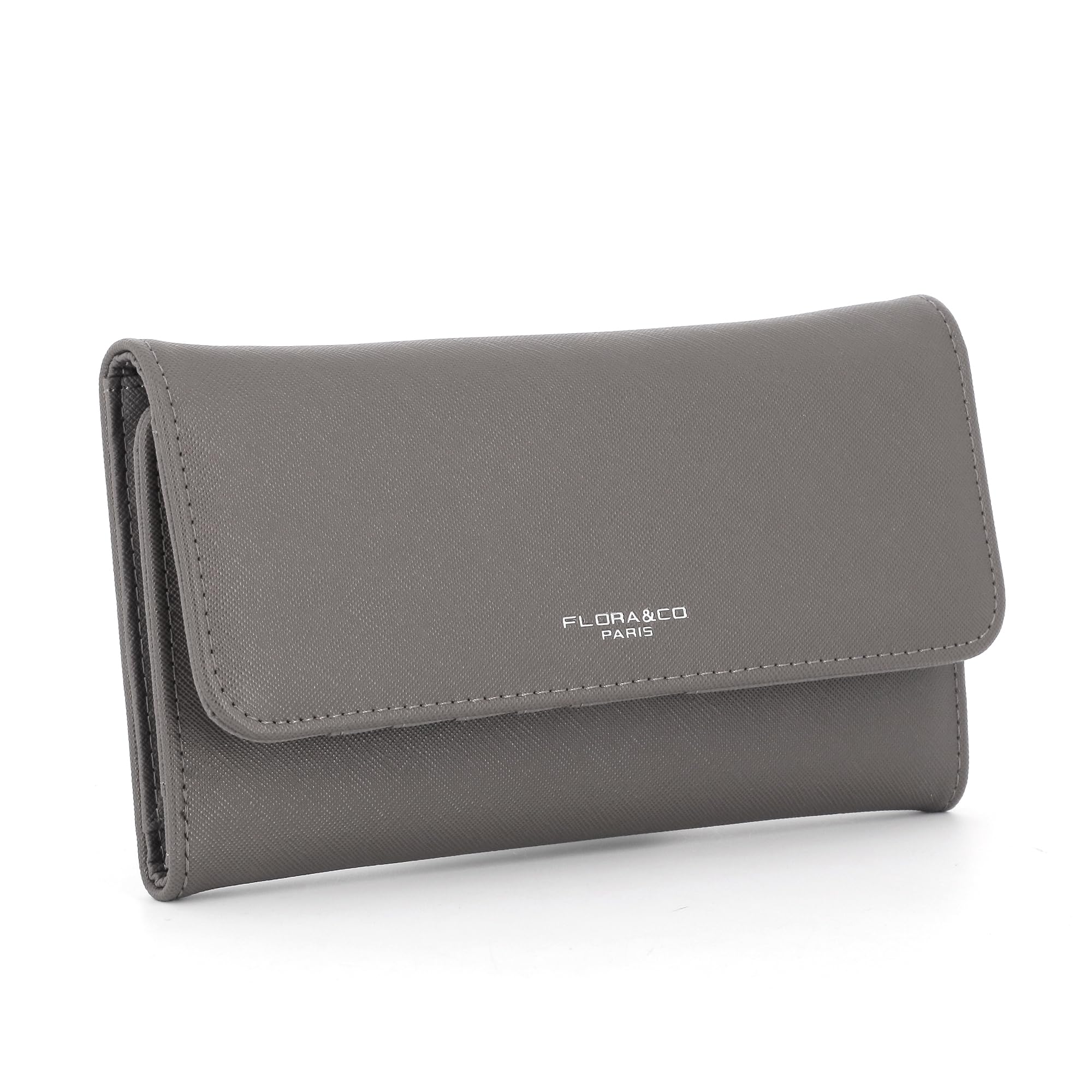 flora & co Portefeuille Femme Rabat Tout-en-Un - Porte-chéquier avec Porte-Cartes et Monnaie 3 en 1 - Compagnon Zippé 3 Volets Grande Capacité Fourre-Tout - Original Mode Tendance - Taupe Foncé