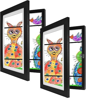 2Pck Kids Art Frame,Picture Frames Collage Wall Decor,8.3 x 11.8 Kids Artwork Frames Changeable,Kids Art Frames Front Opening Holds 50-150 ï¼ˆBlack,A4ï¼‰