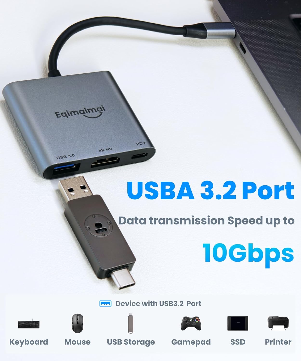 USB C to HDMI Multi-Port Adapter(4K@120HZ) with 100w PD,USBC Laptop Docking Station for Monitor Extension Display, USB-C to USB-A Converter 10Gbps,4K HDMI Hub for Mac/iPad pro/MacBook/Laptops