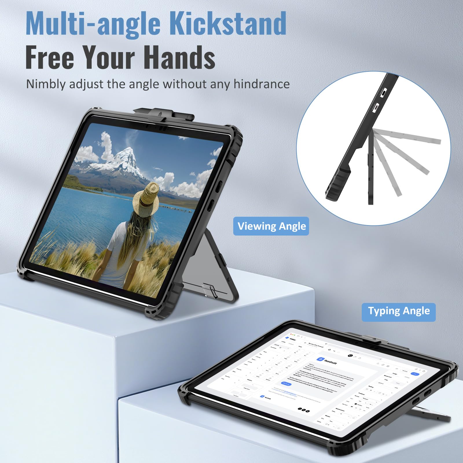 TiMOVO Case for Microsoft Surface Pro 12 Inch 2025 with Pen Holder, Rugged Clear Back Protective Cover with Removable Hand Strap, Compatible with Type Cover Keyboard, Black