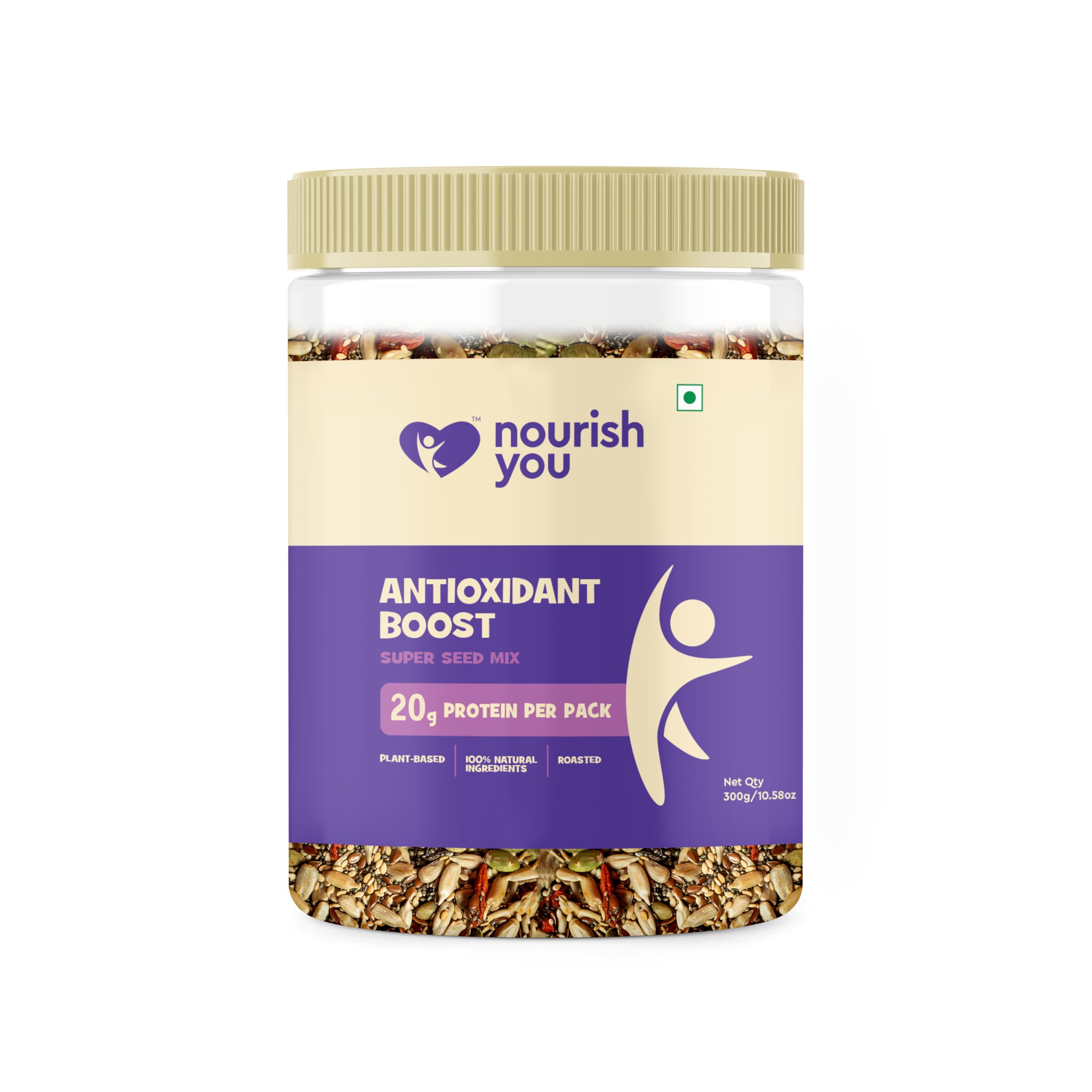 Nourish You Antioxidant Boost Trail Nut & Super Seed Mix 300g Jar| Mixed seeds for eating| No Artificial Flavours & Preservatives| Seed Mix of Sunflower, Chia, Flax , Seasame , Pumpkin Seeds , Cranberries & Gojiberries