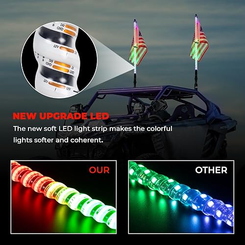 Miniatura 3 de 2 luces LED de látigo de 3 pies con base magnética y base de resorte, Bluetooth y control remoto RGB en espiral de 360, persecución de advertencia