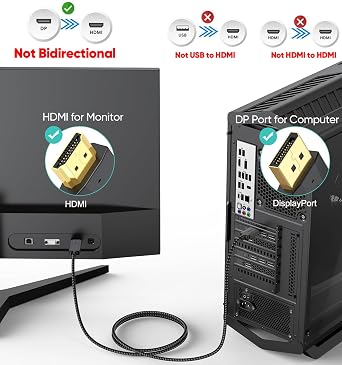 1.5FT DP to HDMI Cable & 3FT HDMI Cables 2-Pack Bundle: 4K@30Hz/60Hz Video, HDR, ARC, HDCP 2.2 for Multi-Monitor Setup, PC, Gaming, Home Theater, PS5