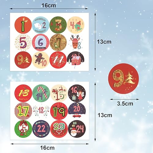 Miniatura 9 de 20 hojas de calcomanías de calendario de Adviento de Navidad calcomanías de calendario de cuenta regresiva de Navidad calcomanías de calendario de