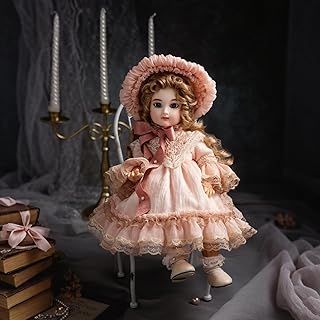Cloveray 16-Inch BJD Vinyl Bisque Doll, Scale Poseable Vintage Court Doll with Victorian Dress, Collectible Doll with Gift Box for Display, Decoration, Birthday Gift Name Porcelosia (Pink)
