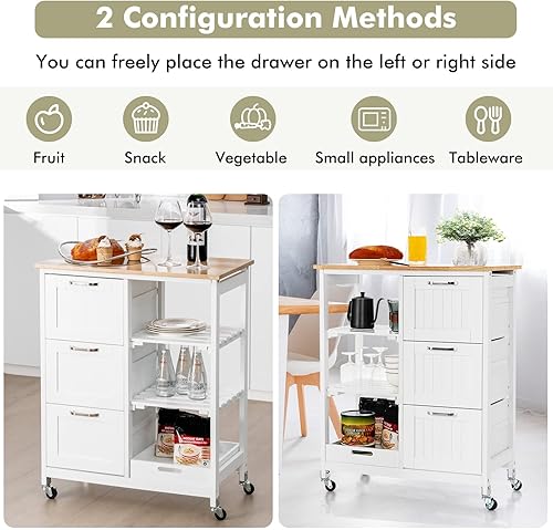 Miniatura 4 de MEDIMALL Carrito de isla de cocina rodante con almacenamiento, carrito de utilidad con ruedas de acero con cerradura, carrito de servicio móvil con