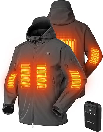 ANTARCTICA GEAR Mens Heated Jacket with 12V 15000mAh Battery, Water-Resistant Winter Softshell Hooded Coat