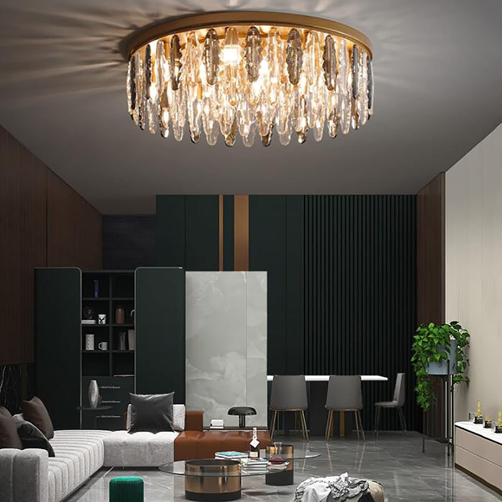 Nowoczesny kryształowy żyrandol z deszczownicą, oświetlenie sufitowe LED, lampa sufitowa, lampa do jadalni, łazienki, sypialni, salonu, E14, wymagane żarówki - złoty 50x23cm
