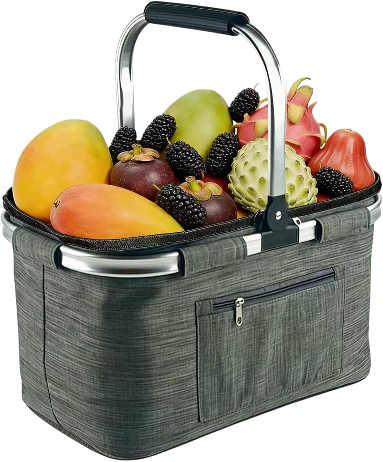 35L Einkaufskorb Faltbar, Großer Einkaufskörbe Korb mit Gepolsterten Griffen, Einkaufskorb Geeignet für Büro, Camping, Picknick und Reise Isoliertasche