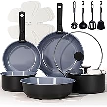 CAROTE 17PCS Ceramic Cookware Sets, Black and Gray, Pots and Pans Set Non Stick Non Toxic, Induction Cookware, Kitchen Cookware Sets, Pots Set for Healthy Cooking