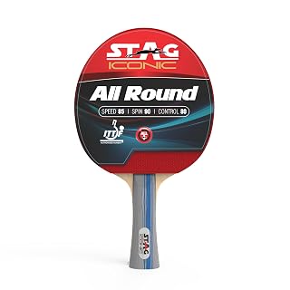STAG ICONIC All Round Table Tennis Racquet | 6 Ply Blade | 3 mm Sponge | Speed Spin Control | Advanced Play | Red/Black