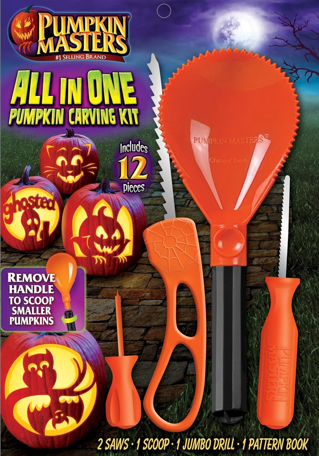Pumpkin Masters Premium All in One Carving Kit โ Comprehensive Halloween Pumpkin Carving Kit with Large Handled Tools and New Patterns