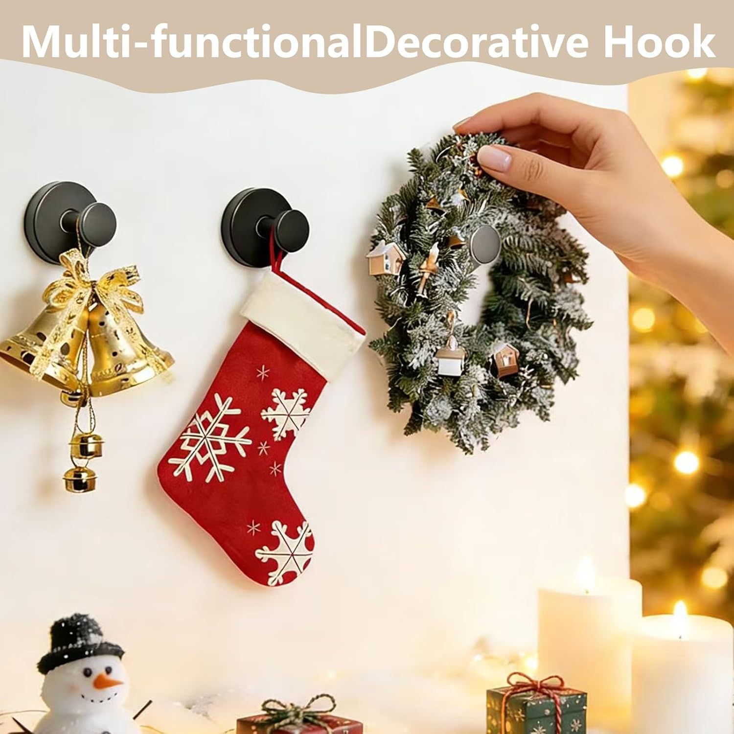 Metal Suction Cup Hooks 2 Pack Removable Towel Hooks for Bathrooms Cup Hooks for Glass Window Wreath Hangers for Front Door(Black)