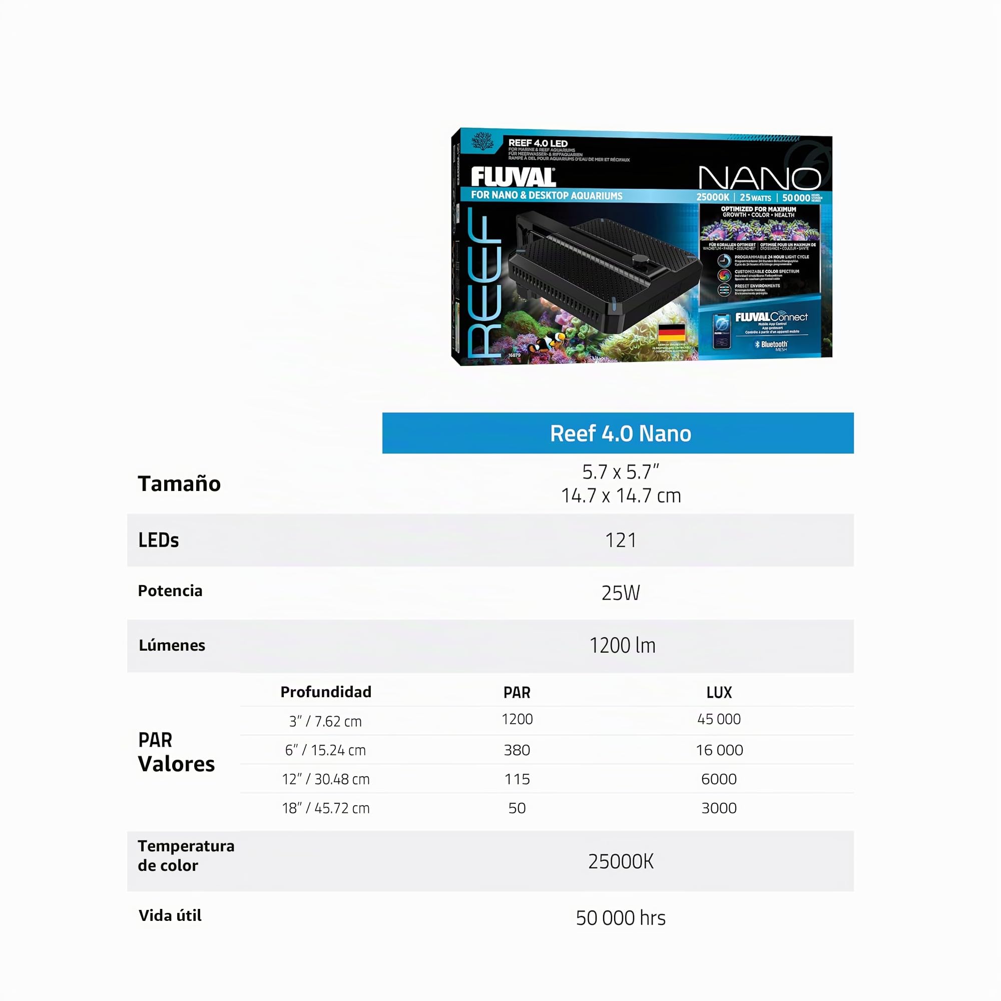 Pantalla para Acuario Marino Fluval Nano Reef 4.0 LED w/BT Mesh, 25 W