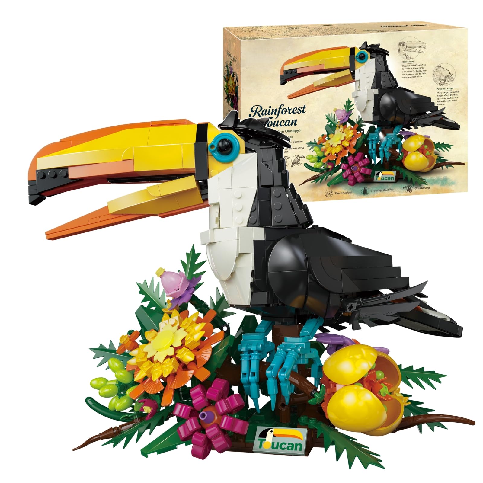 Toucan Building Set for Adults, 1068 PCS Rainforest Bird Building Set with Vibrant Tropical Floral Display Base, STEM Educational Toy, Collectible Animals Model for Home Decor, Gift for Teens โ image 1