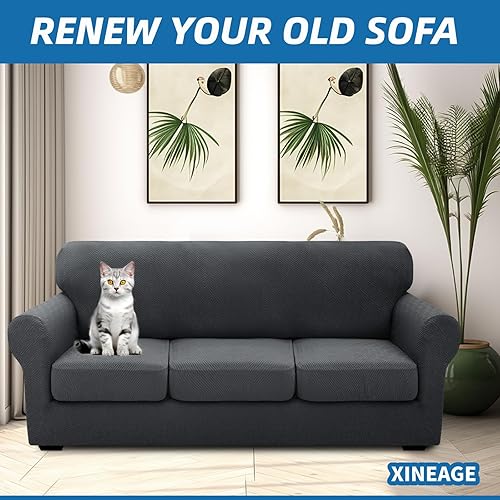 Vista 225 de XINEAGE Funda reclinable de 4 piezas de jacquard elástica con bolsillo, protector de silla reclinable lavable para niños, mascotas, perros y gatos