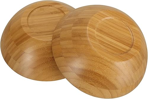 Miniatura 3 de Lawei Juego de 4 cuencos de ensalada de bambú, 7 x 2.25 pulgadas, cuencos de madera individuales para comidas, frutas, ensalada, pasta, cereales,