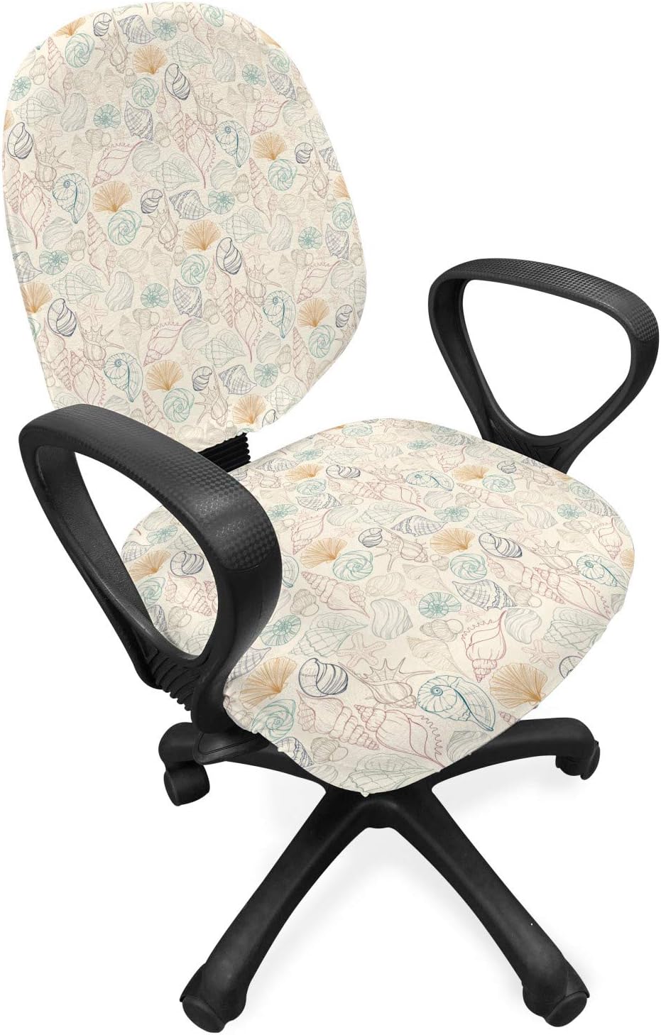 Ambesonne Marine Office Chair Slipcover, Classic Hand Drawn Sea Shells Starfish Marine Conches Cockleshells Coastal, Protective Stretch Decorative Fabric Cover, Standard Size, Beige Turquoise