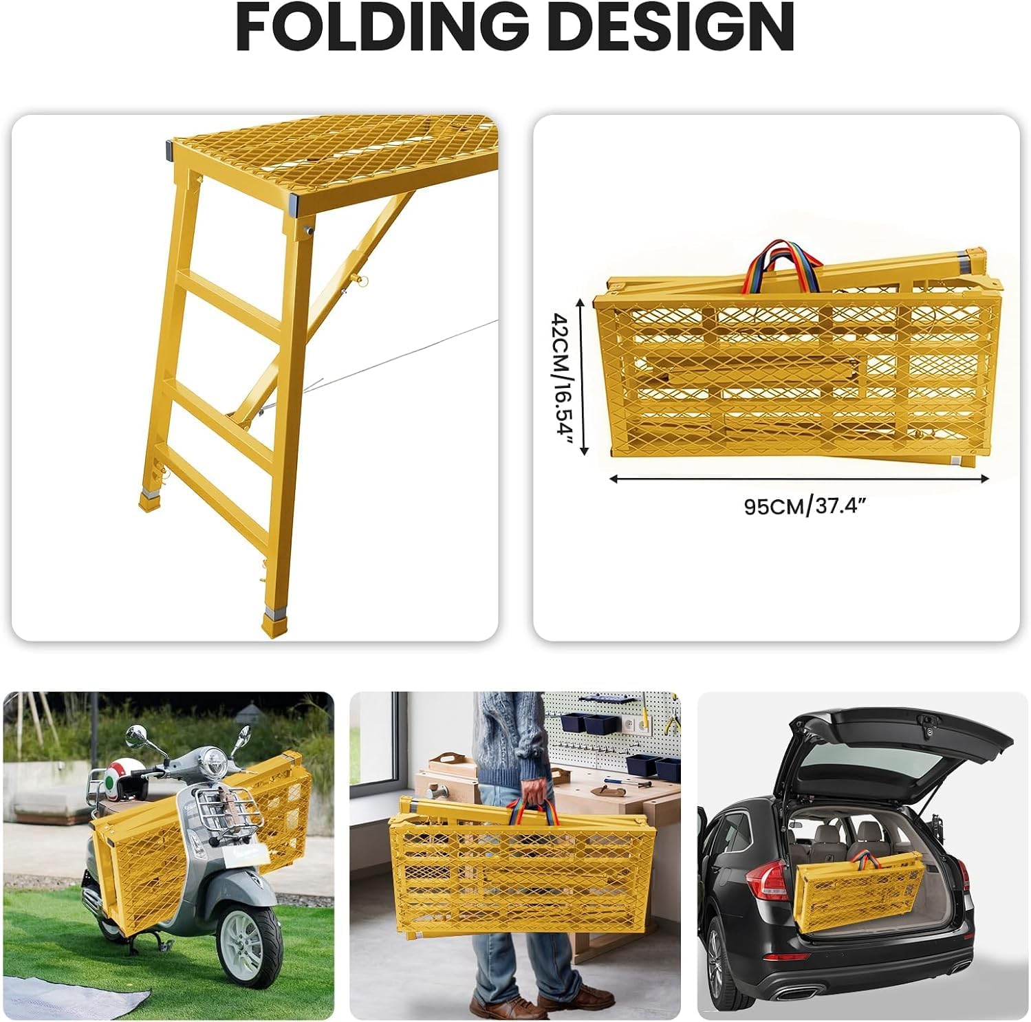 Foldable Scaffolding Platform, 70.8x15.2x36.2-62 Inch | 770 Lbs Capacity, Adjustable Height Industrial Step Ladders, Ideal for Painting, Wiring and Home Decor