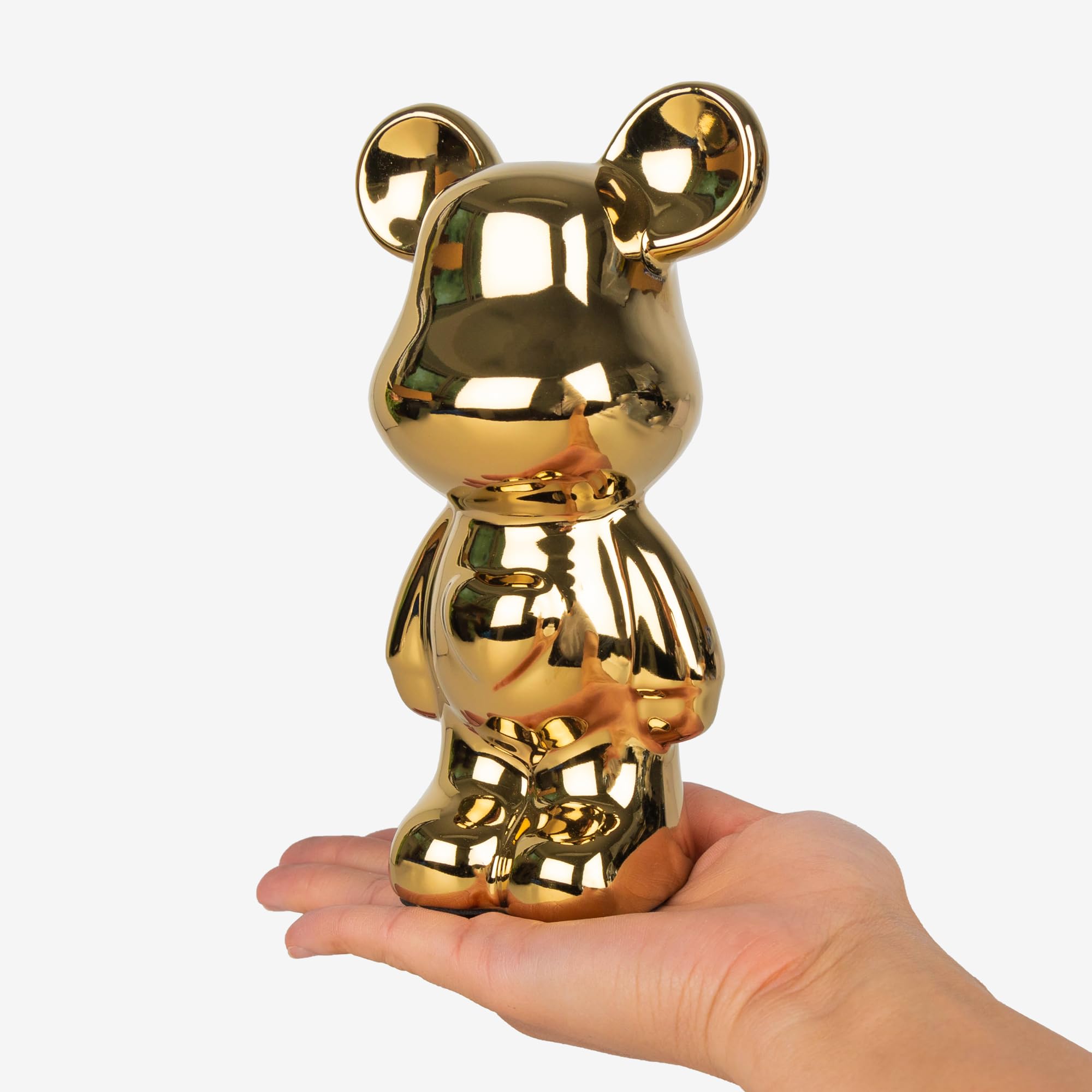 Statua di Orso in Ceramica - Finitura lucida in oro pregiato, altezza 18 cm, scultura decorativa con lucentezza metallica per soggiorno, librerie e credenze