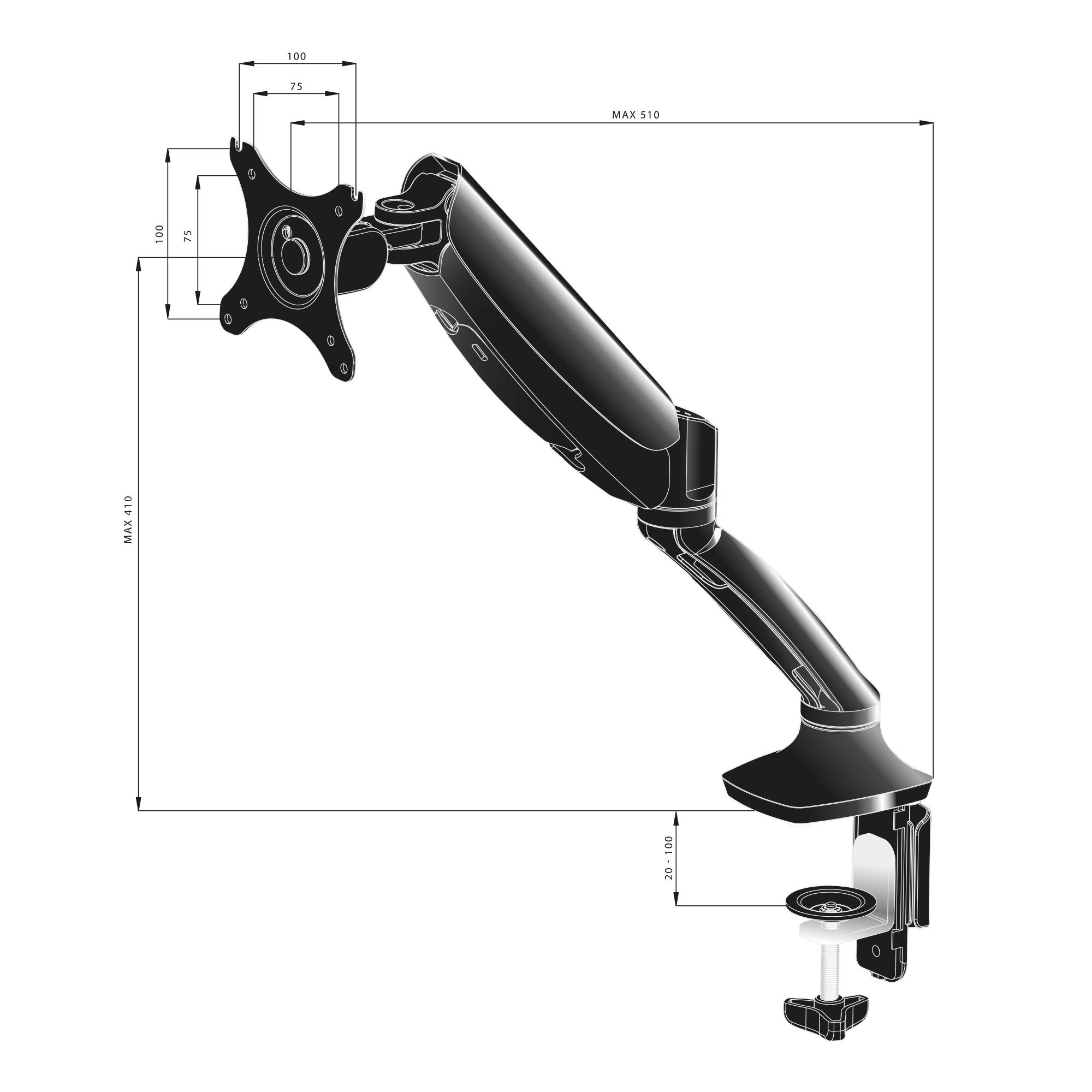 iiyama DS3001C-B1 uchwyt do monitora z ramieniem sprężynowym gazowym do wyświetlaczy do 27 cali i maksymalnie 5 kg, czarny