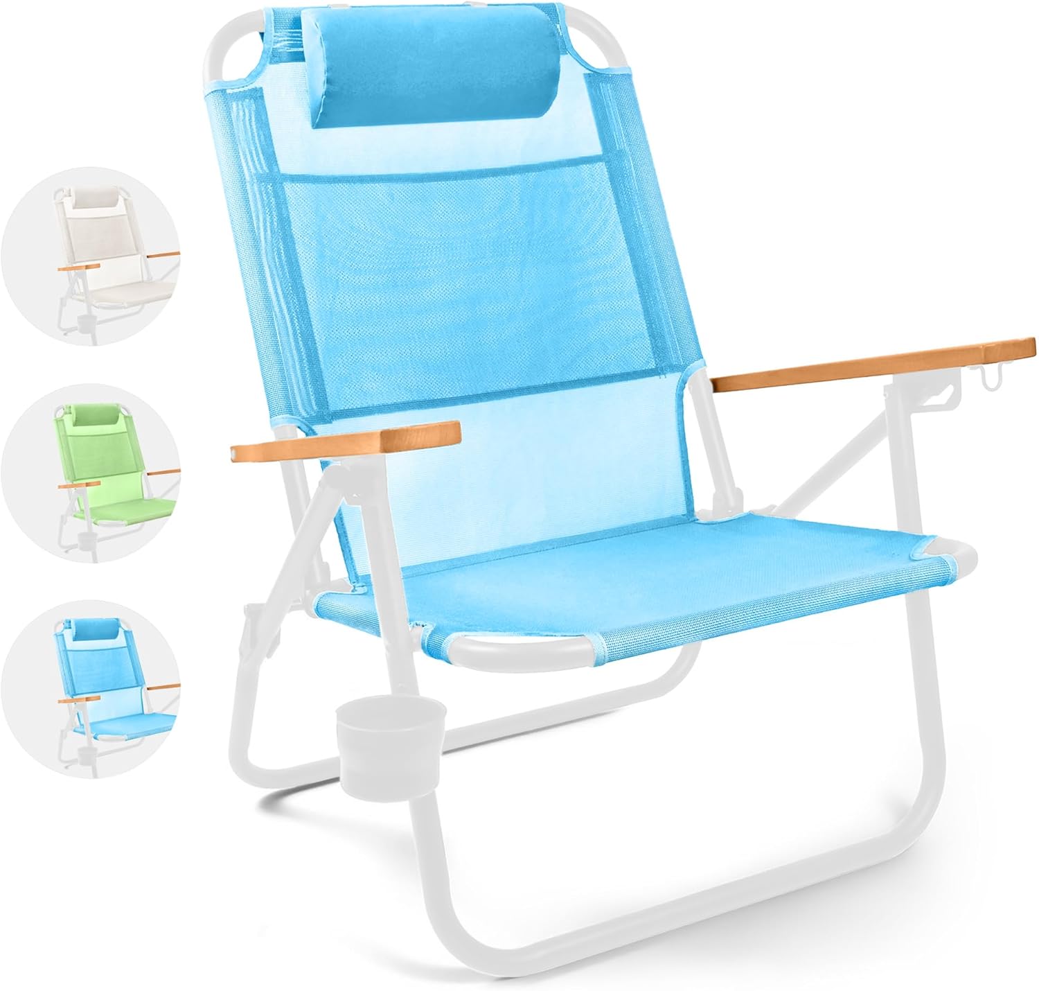 Water Buffalo Beach Chair - Premium Backpack Beach Chair for Adults - Beach Chair with Backpack Straps - Foldable and Reclining Beach Chair - Bondi Backpack Chair Swim Cap Blue