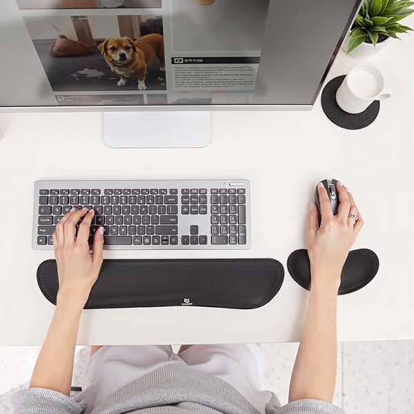 Gimars Upgrade Enlarge Silky and Superfine Fabric Gel Memory Foam Keyboard Wrist Rest Set, Ergonomic Keyboard Mouse Wrist Support for Typing Pain Relief, Comfort for Office, Gaming, Computer, Black