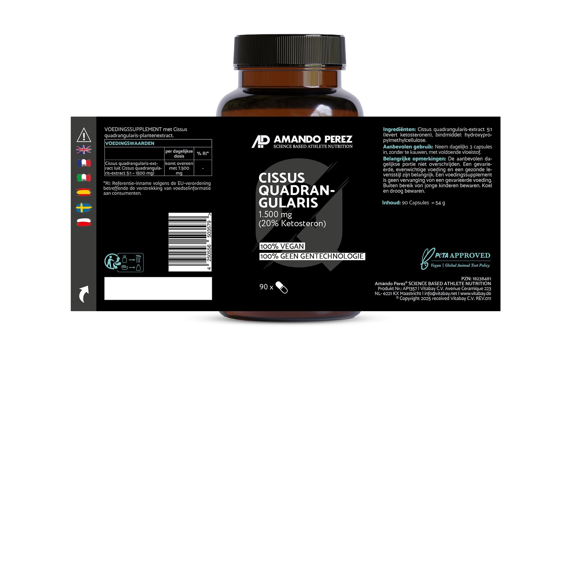 Amando Perez Cissus Quadrangularis 2.500 mg hochdosiert – 90 vegane Kapseln – 5:1 Extrakt standardisiert auf 20% Ketosterone – laborgeprüft in Deutschland & ohne Zusatzstoffe – Vorrat 1 Monat