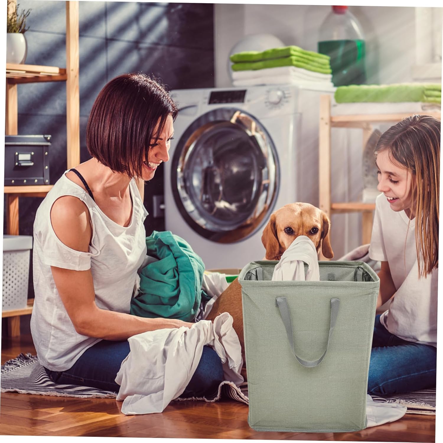 Cabilock Foldable Cotton Linen Laundry Basket with Double Handles Large Capacity Storage Hamper for Clothes and Sundries Dustproof Fabric Organizer for Bedroom and Bathroom Deep Gray