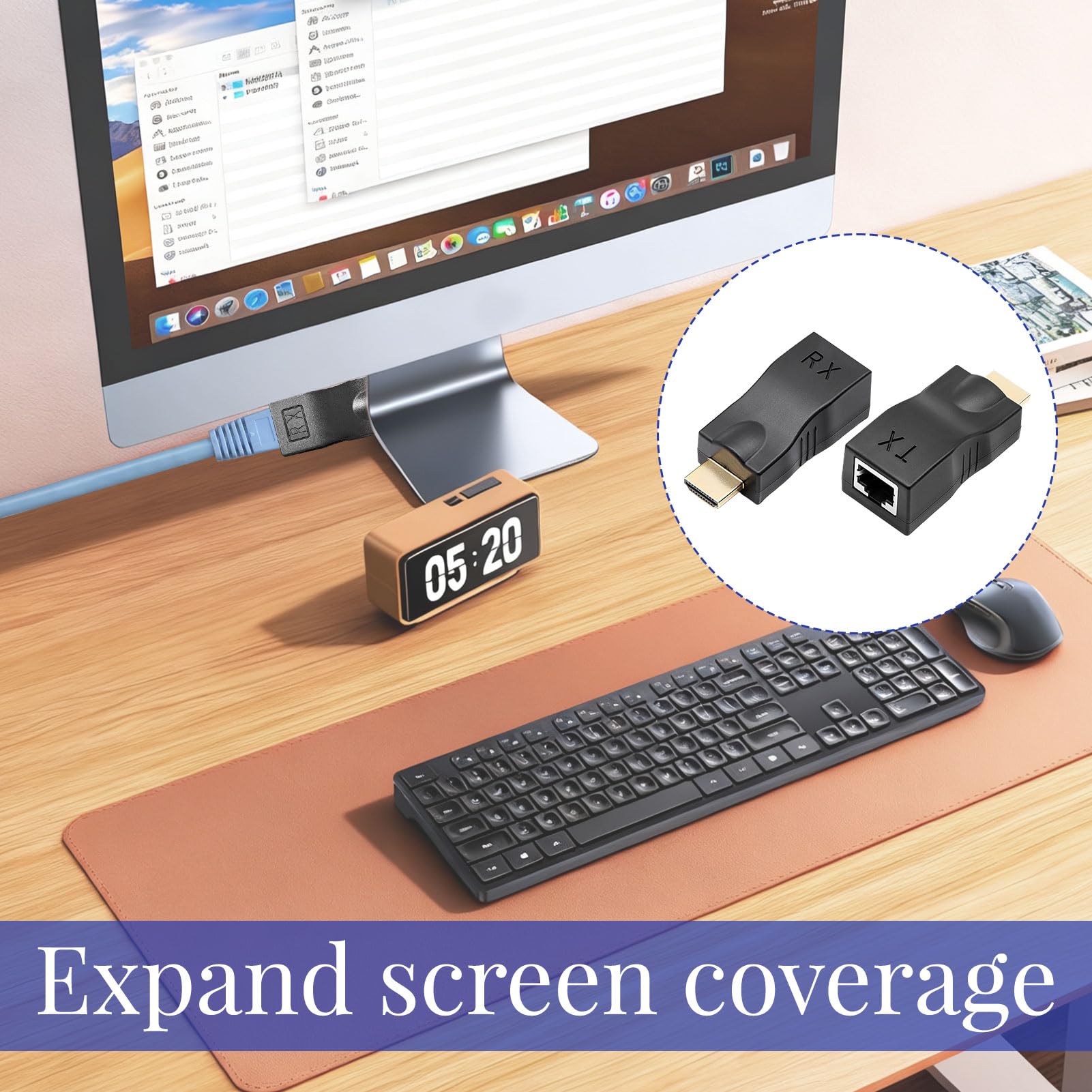 Adaptateur RJ45 HDMI, 2 pièces Convertisseur HDMI Réseau, Convertisseur HD MI Ethernet, Distance d'Application Jusqu'à 30 m, Ne Prend pour Pas en Charge Le Protocole HDCP, pour Hôtel, Conférence.