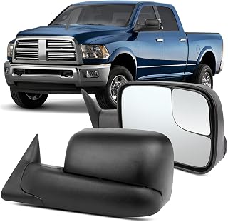 OCPTY Manual Adjust Right Towing Mirror for 1994-2001 Dodge Ram 1500, 1994-2002 Ram 2500/3500 - Black Housing, Foldable & Stable