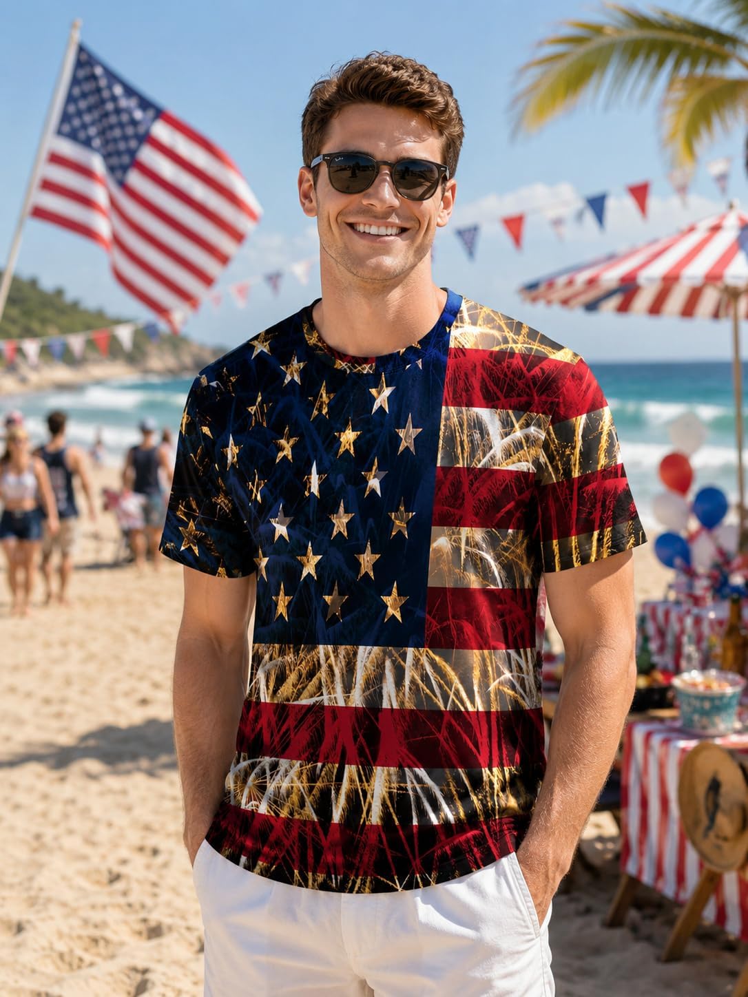 Men's American 4th of July Shirts for Men American Flag Patriotic T-Shirt Soft Independence Day Graphic Tee Tops
