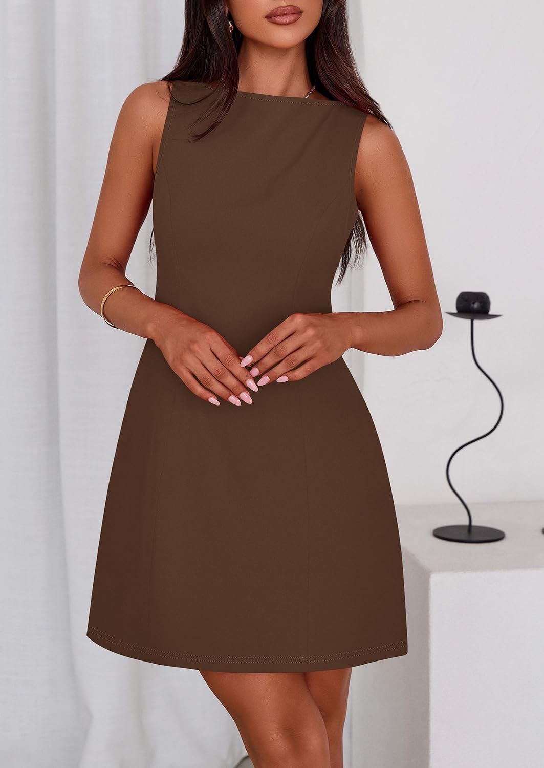 PRETTYGARDEN Womens Formal Short Dresses 2026 Summer Sleeveless Boat Neck A Line Elegant Mini Cocktail Party Dress - Image 4