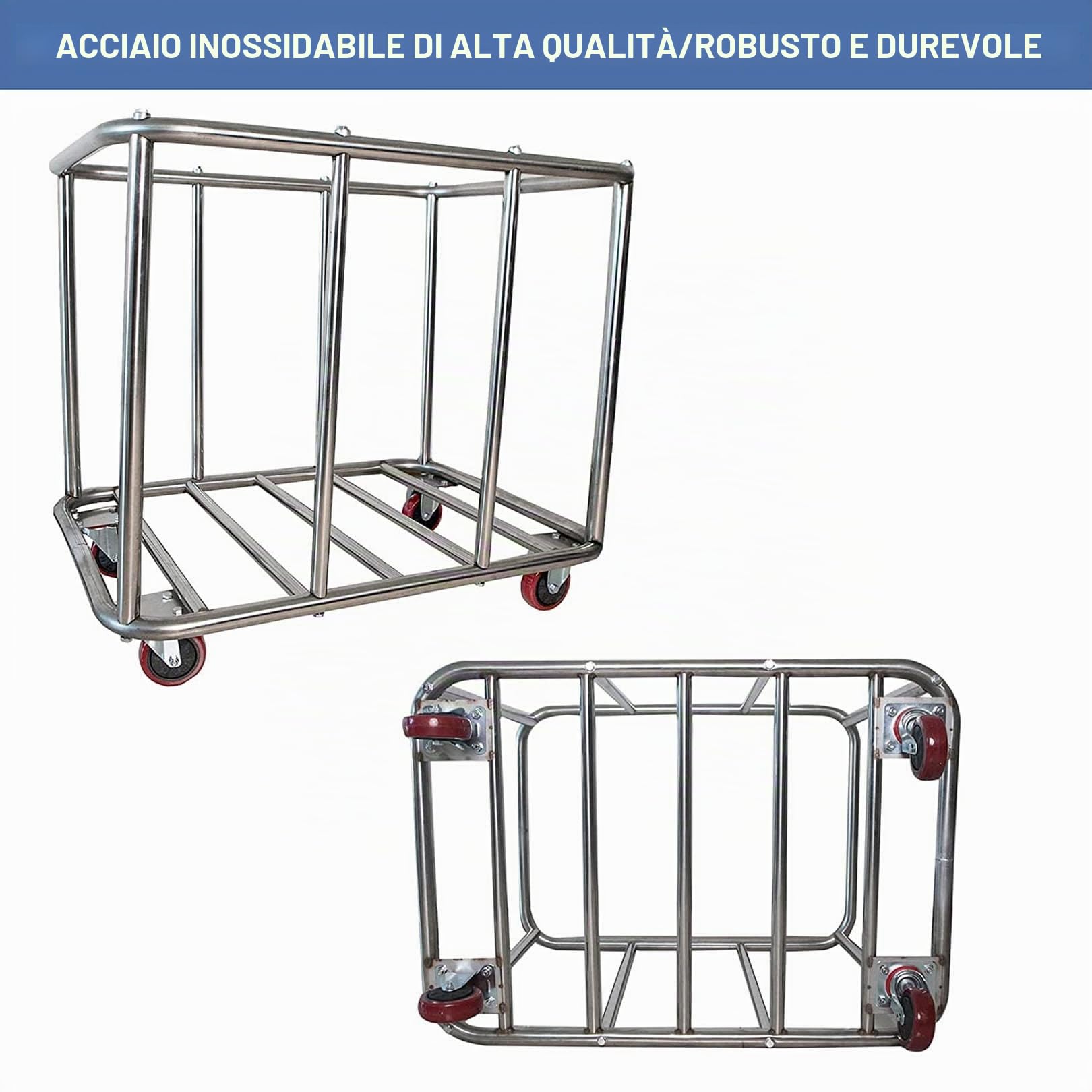 400 L Carrello per biancheria Commercial Casa, Grande uso Acciaio inossidabile intensivo Cesto con ruote, per stoccaggio lavanderia/scuola/hotel/drogheria, 120 kg di carico