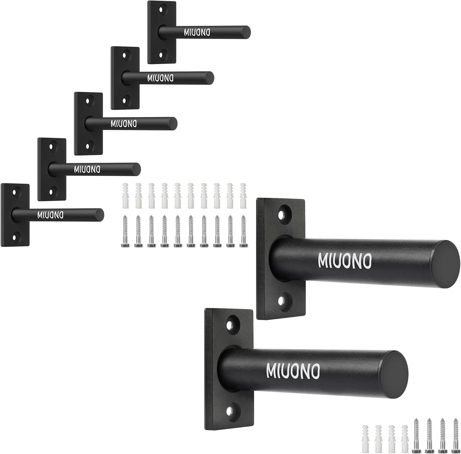 Weight Plate Holder for 1" Olympic Plates 5 Pack and Wall Mounted Weight Plate Rack for 2" Olympic Plates 2 Pack Bundle